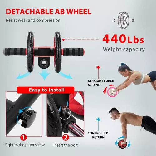 Rueda de entrenamiento con ventosas antideslizantes y agarre ergonómico. Mejora tu rutina en casa.