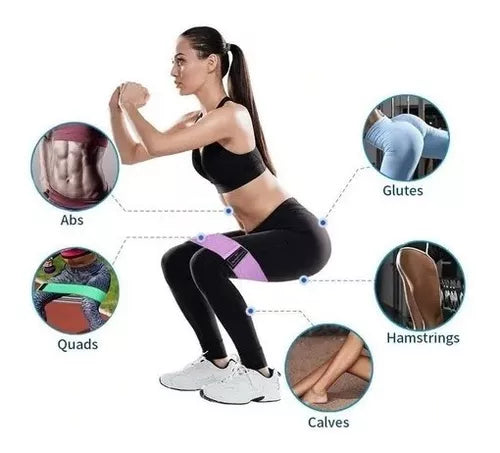 Tienda deportiva bandas elasticas de tela para trabajar abdomen piernas gluteos y difirentes zonas del cuerpo en cualquier lugar