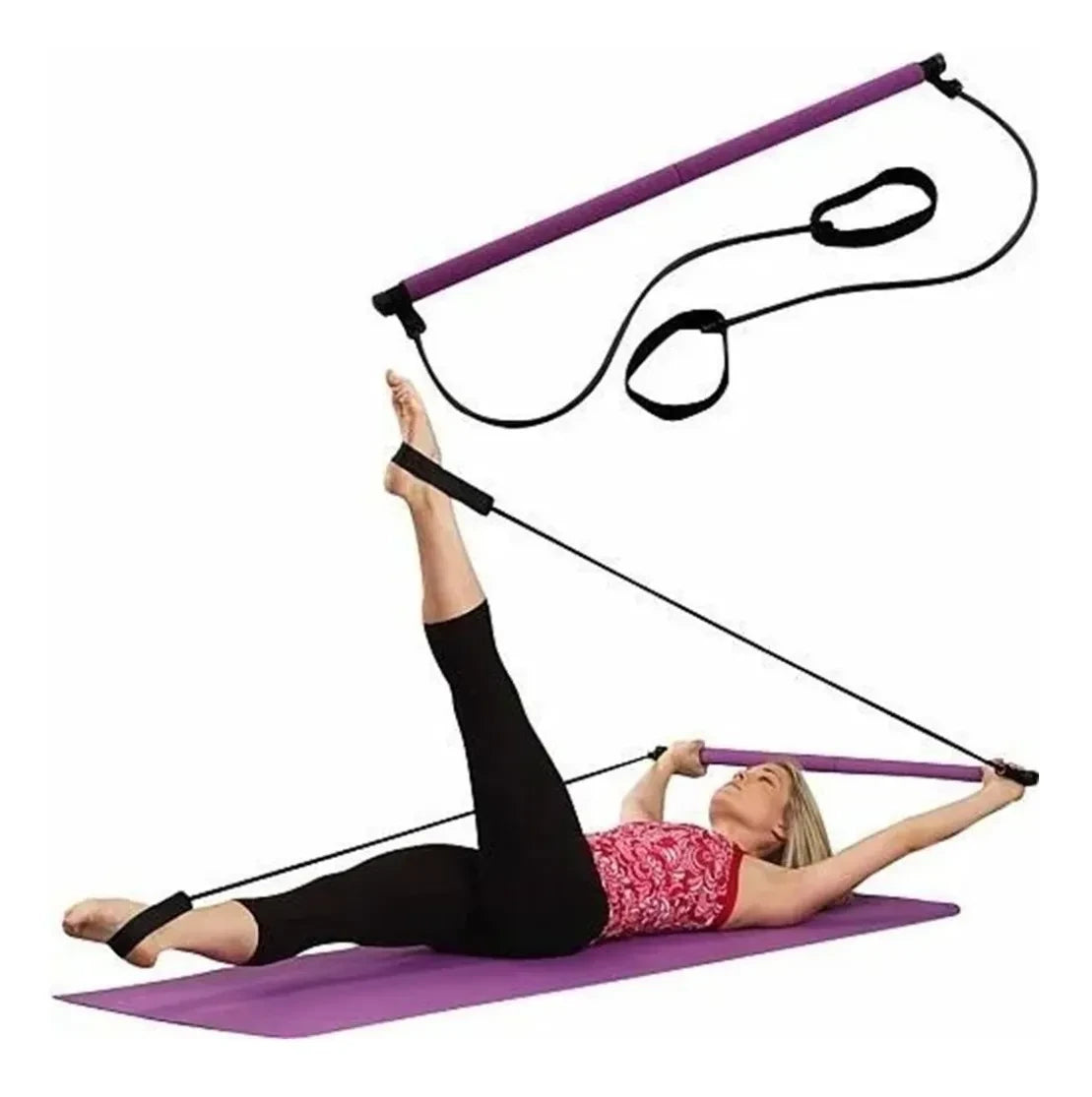 Barra con bandas para practicar pilates y yoga ideal para estiramientos y tonificacion muscular 