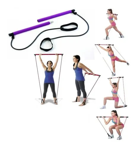 Tienda deportiva barra de pilates con bandas elasticas y agarre para pies o manos ideal para entrenar pilates y yoga en cualquier lugar