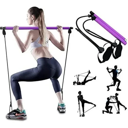 Barra con bandas para entrenamientos de pilates y yoga entrena en cualquier lugar facil de usar y transportar