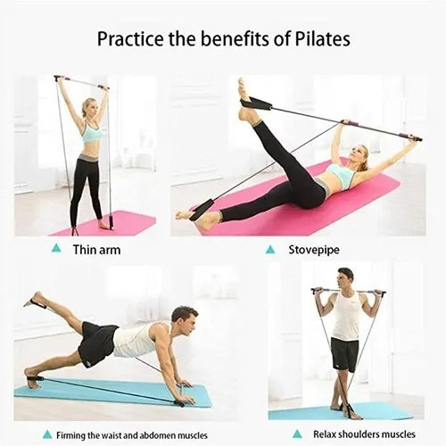 Barra larga de pilates y yoga ideal para hombres y mujeres complementa tus rutinas lleva tu entrenamiento a otro nivel con la barra y sus bandas