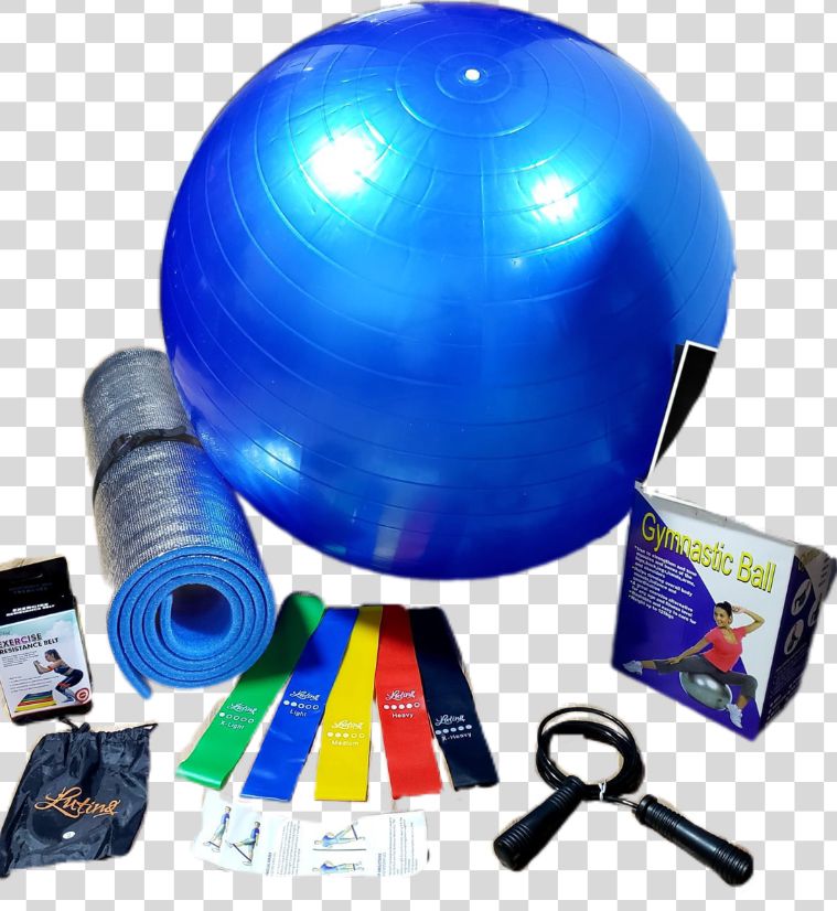 Combo fitness ejrcicio en casa ideal para trabajar cuerpo completo incluye balon de pilates kit bandas elasticas x5 lazo cuerda para saltar y tapete para ejercicio termico yoga Azul