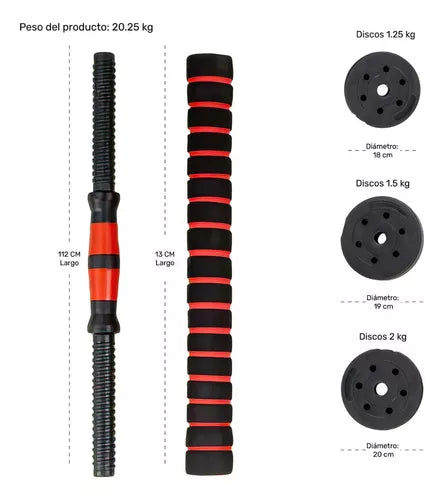 mancuernas ajustables
pesas 20kg
kit pesas casa
mancuernas con barra
pesas para entrenar en casa
pesas multifuncionales
kit mancuernas 20kg