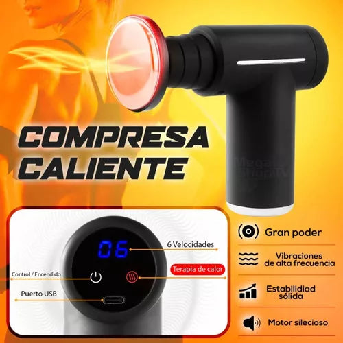 Pistola masajeador muscular 6 en 1 6 niveles de velocidad calor compresa caliente gran poder