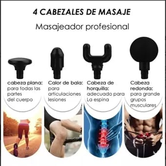 Pistola masajeadora con 4 cabezales de masaje masajeador profesional cabeza plana cabeza de bala cabeza de horquilla cabeza redonda 