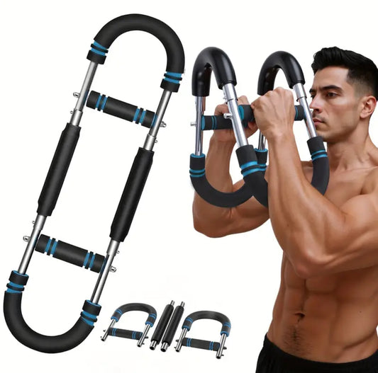 Ejercicio en casa con barra multifuncional para tonificar brazos y pecho sin pesas