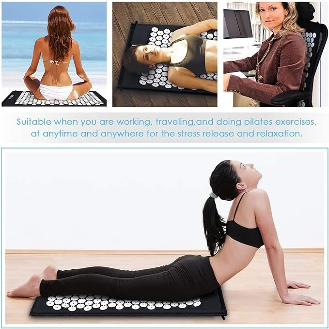 Medidas del tapete de acupresión con almohada ergonómica para masaje corporal.